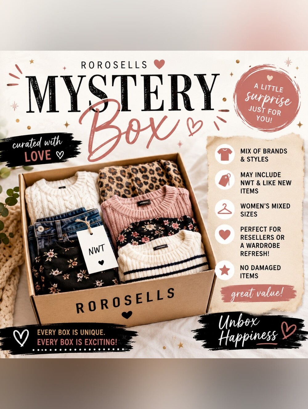 Women’s Mystery Clothing Box | 8 Pc Curated Boutique Brand Bundle | Sizes S-XL |